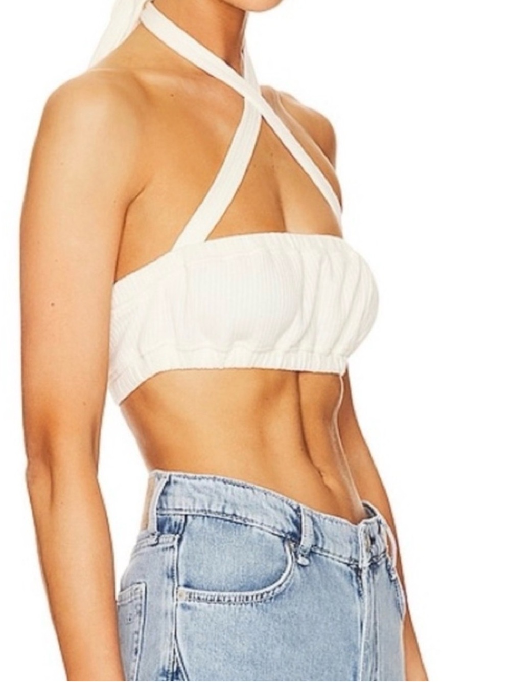 WeWoreWhat Ivory Ribbed Cross-Halter Bandeau Top NWT